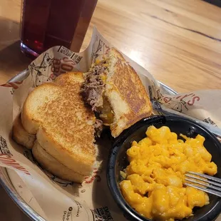 Brisket Grilled Cheese Sandwich with some Mac N Cheese