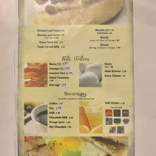 a menu for breakfast