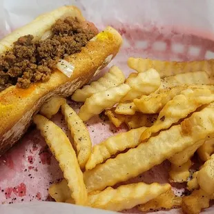 Hotdogs with fries