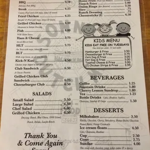 Back of menu