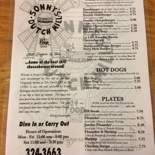 Front of menu