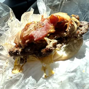 Double cheese burger in all its greasy awesomeness