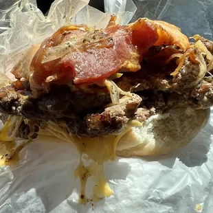 Double cheese burger in all its greasy awesomeness