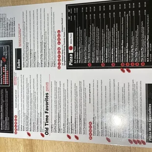 the menu for the restaurant