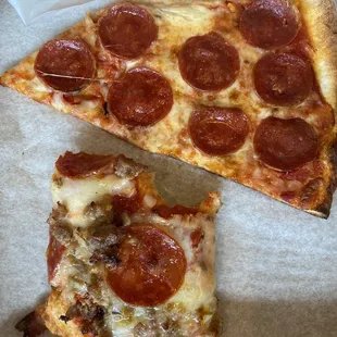 Pepperoni Pizza and Sicilian Pepperoni and Sausage Pizza