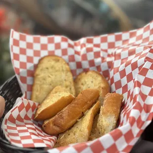 a basket of breadsticks
