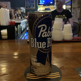 a can of pale blue r