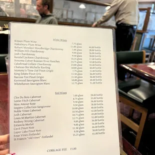 Drink menu