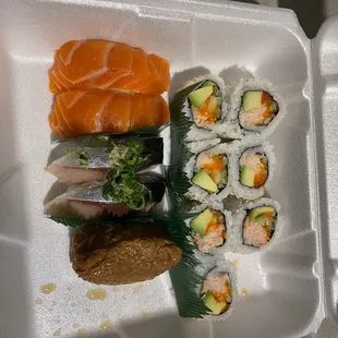 1. California Roll (8 Pieces)11. Saba (Mackerel) (Gluten-Free) (Marinated) salmon and 34. Inari (Gluten-Free) (Vegetarian) (my fav!)
