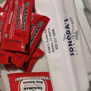 a variety of packets of food