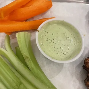 chicken wings, celery and carrots