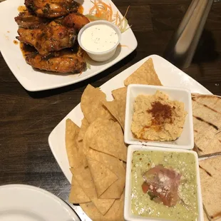 Hummus platter and wings