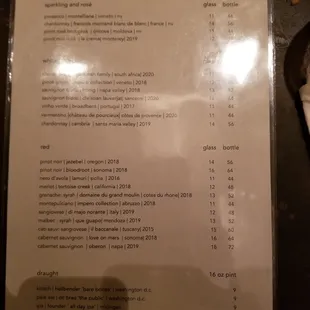 Wine list