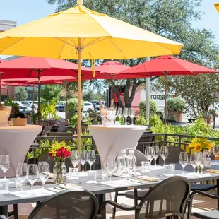 Wine and Cheese Tasting setup on the patio facing the green space