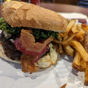 Blue cheese bacon burger