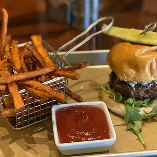 Lamb Burger and Sweet Potato Fries