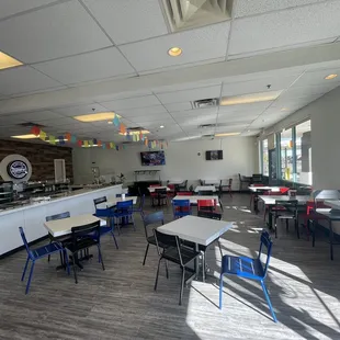 a restaurant with tables and chairs