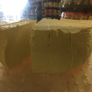 a piece of cake in a display case