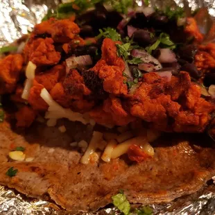 Vegan chorizo taco ($14 for two). Filling and nicely done.