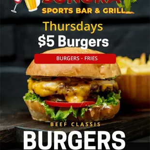 Thursdays $5 Burgers