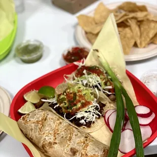 Chivichanga and 2 tacos