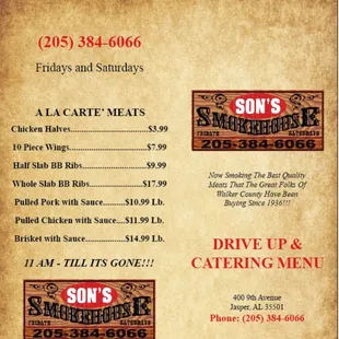 the menu for the restaurant