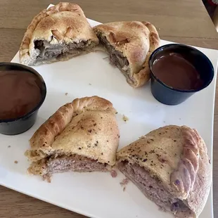 Traditional steak at the top and cheesy wheesy at the bottom