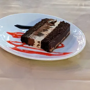 a piece of chocolate cake on a plate