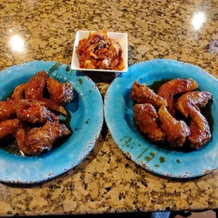 Wings with both SOGA/Original and SOGA/Traditional sauce. Oh and Kimchi for the Mrs.