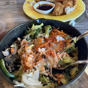 Bibimbap and chicken wings