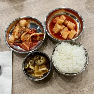 Banchan and Rice.