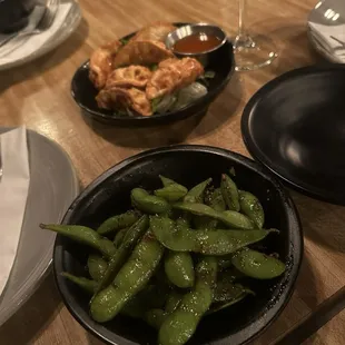 Garlic Edamame and Pot Stickers