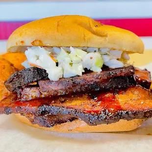 a bbq sandwich with cole slaw