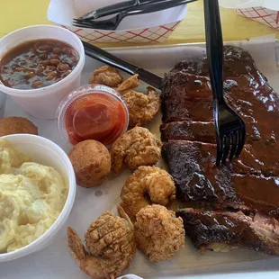 Half ribs half shrimp platter