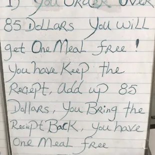 Say whhhhattttttt...   Buy $85 worth of food and get a free meal! Challenge accepted!