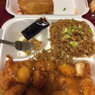 Sweet and sour chicken that was super tough and coated in a weird vinegar/apple sauce.