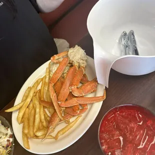 All you can eat crab and fries.