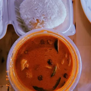Yellow curry with chicken.