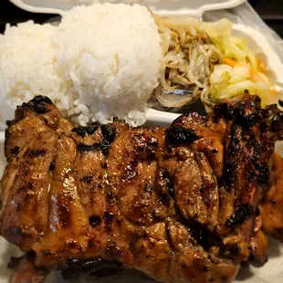 Hubby David BBQ Chicken.Lunch; 2/6/2025, from @Soon's Kal Bi BBQ. FYI, they only take CASH?!! We're Starving peeps here!  LOL. Mahalo David!