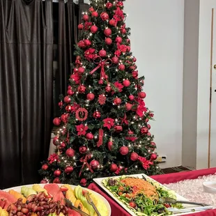a christmas tree and a buffet