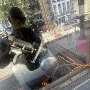 Dirty how does this pass the health inspection?  This is street view looking inside this is on full display