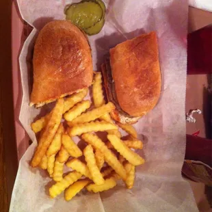 Steak hoagie and fries.