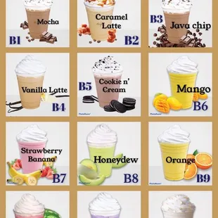 a list of smoothies