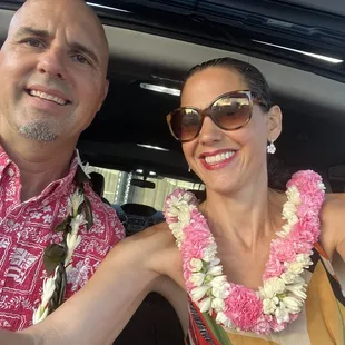 Is with our anniversary lei