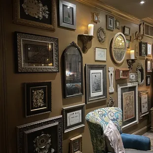 a collection of framed art