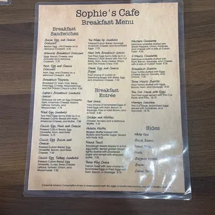Breakfast menu