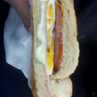 Sausage bagel sandwich only 2.50  Love going here in the mornings. The owner is really nice and place is really peaceful !