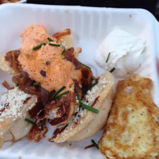 Pierogi with garlic butter + fried egg= goodish.