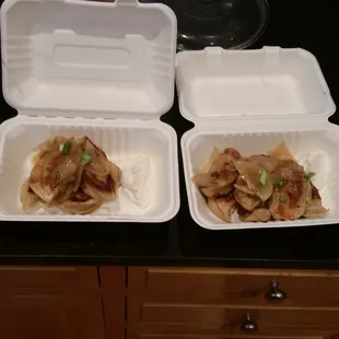 Pierogies smothered in onions