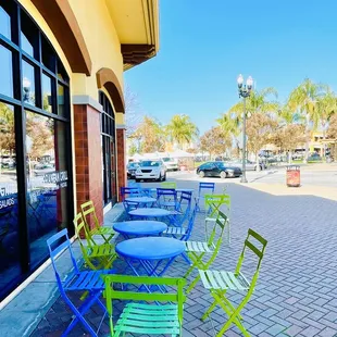tables and chairs outside